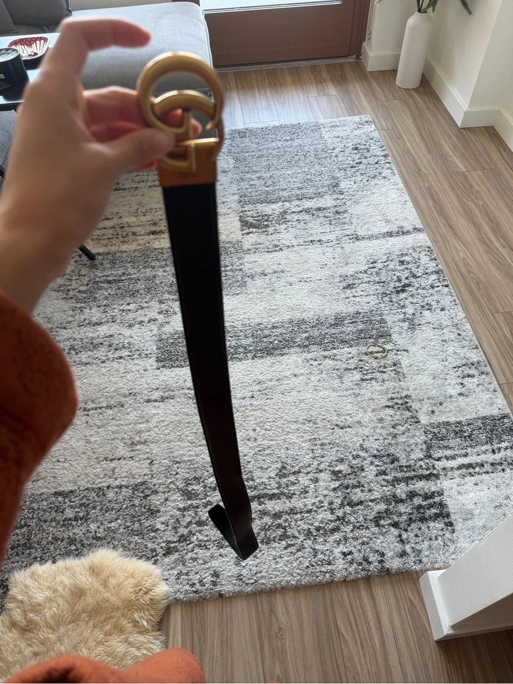 Gucci Black Leather Belt with Gold Double-G Buckle